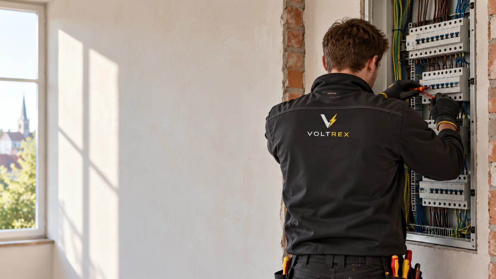 AI-illustratie van elektriciteitswerken in een woning